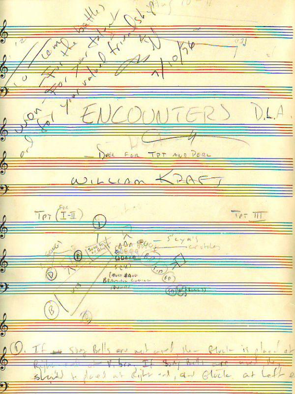 Title Page William Kraft "Encounters III" (composer's original pencil manuscript)
