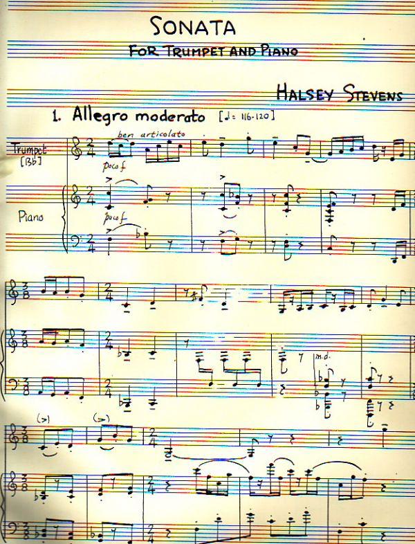 Page one of Halsey Stevens' original hand-copied version of his trumpet "Sonata."